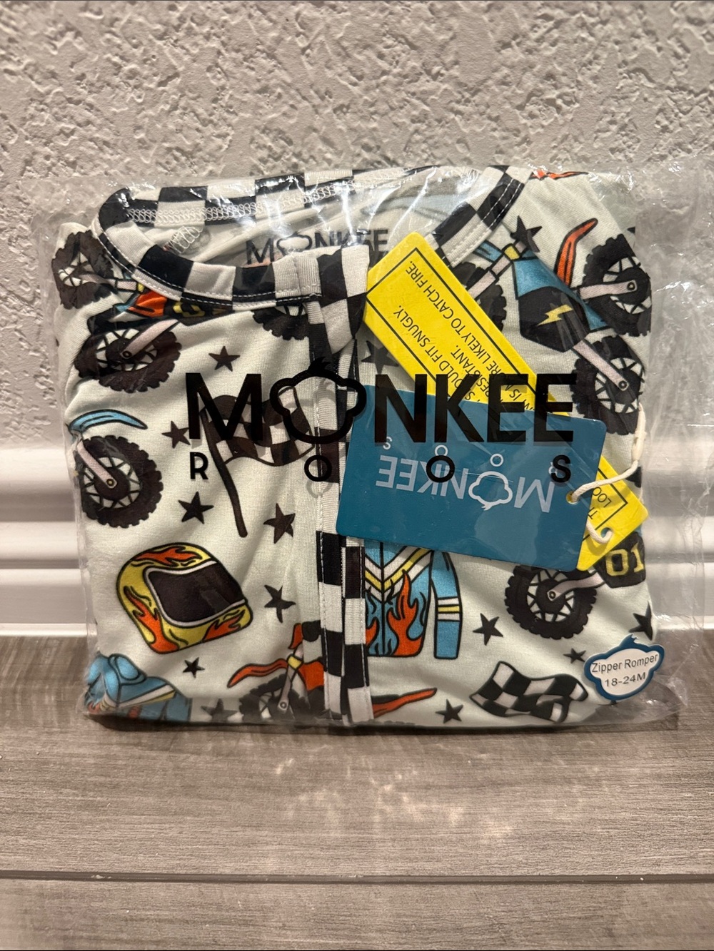 Monkee Roos Baby Zipper Romper - Racing Print